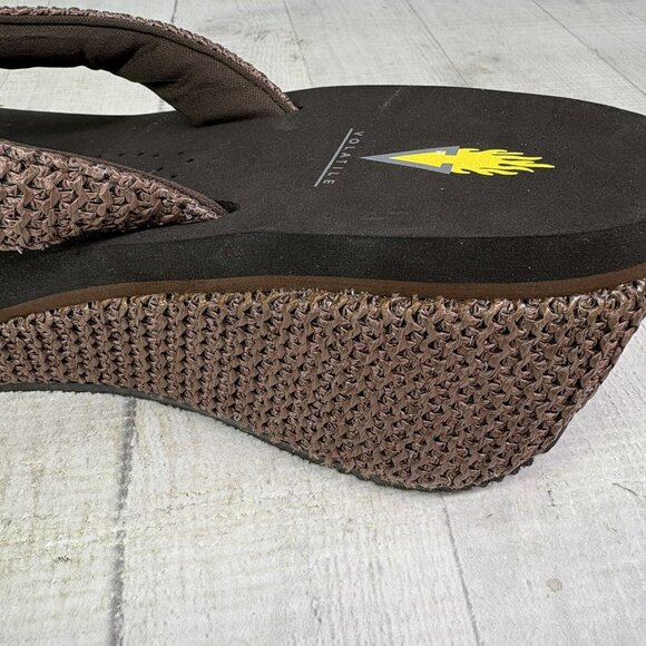 Volatile CANOVA Brown Raffia Straps Wedge Platform Thong Flip Flop Sandals Sz 9 - Picture 13 of 14